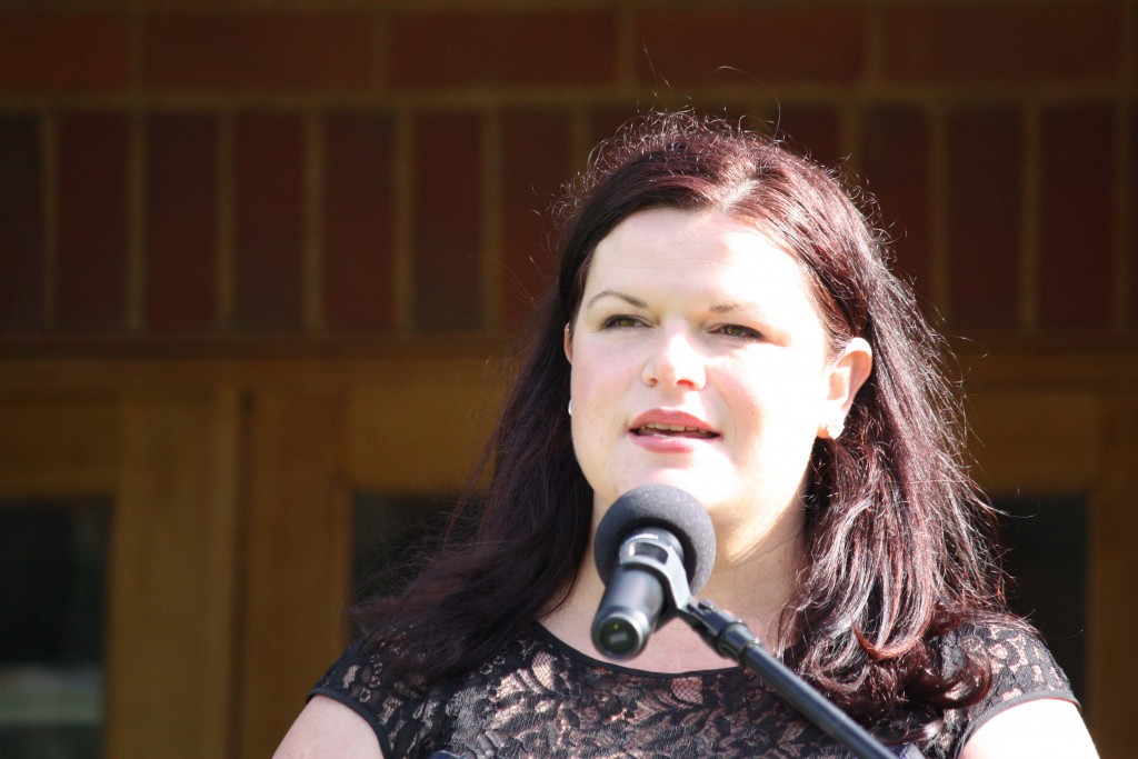 Aboriginal community member Cecilia Pavlovic singing the national anthem during Australia Day celebrations this year. 