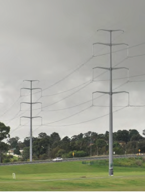 Epuron's example of a double circuit 330 kV overhead power line structure.