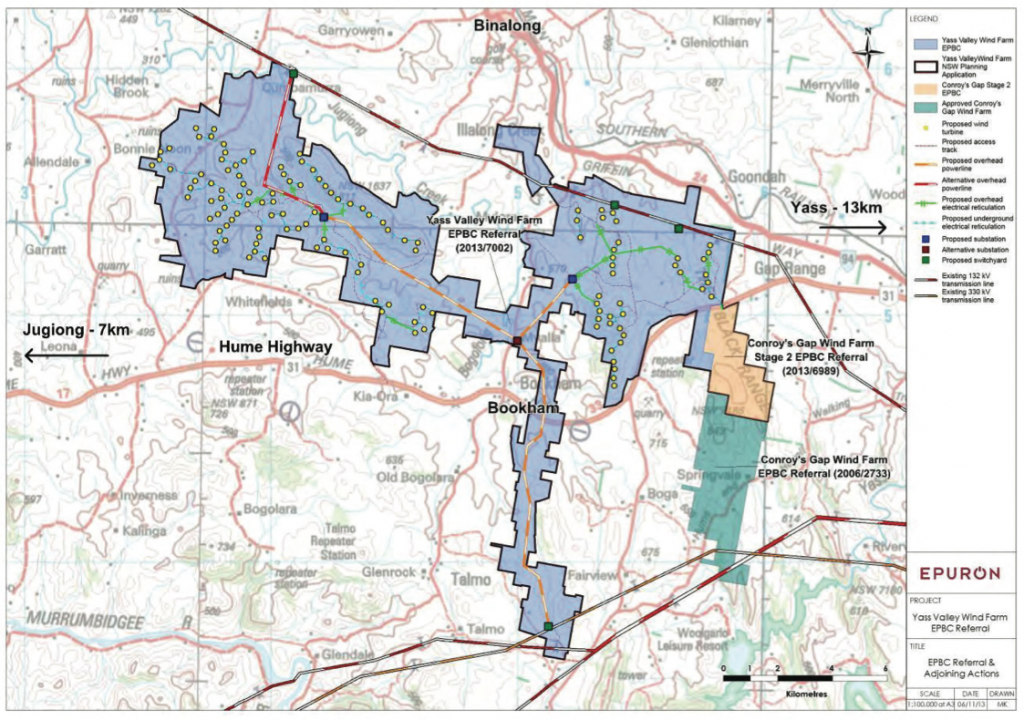 Epuron's EPBC referral and adjoining actions map.